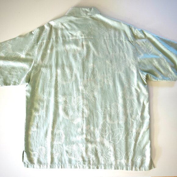 Ono & Company Large Men's Hawaiian Shirt Silk Cotton Mint Green Hibiscus print - Picture 2 of 8